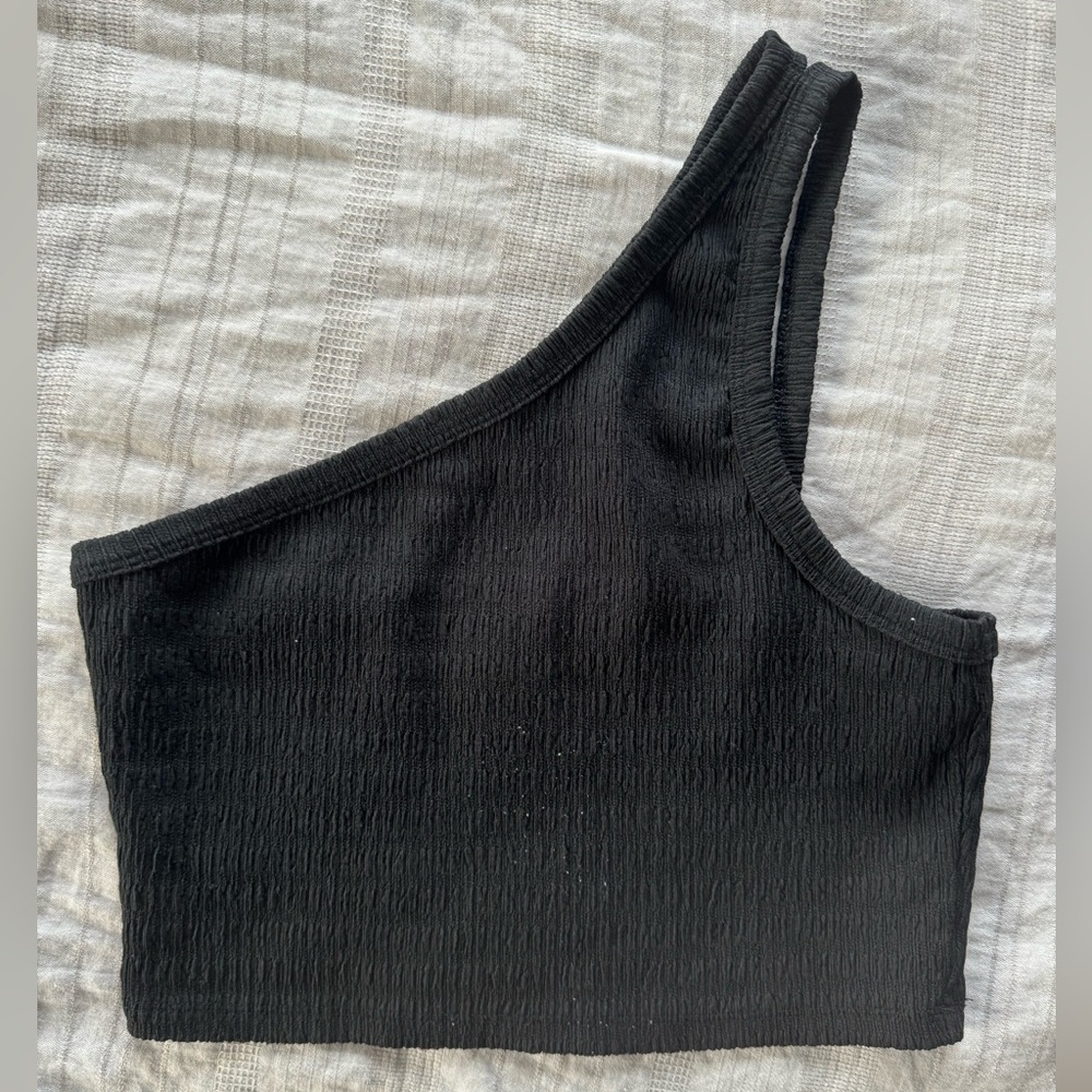 American Eagle Outfitters Black One-Shoulder Tank Top